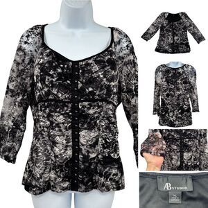 AB Studios Y2K Vintage Mesh Lace Hook & Eye Corset Closure Babydoll Top Sz. XL